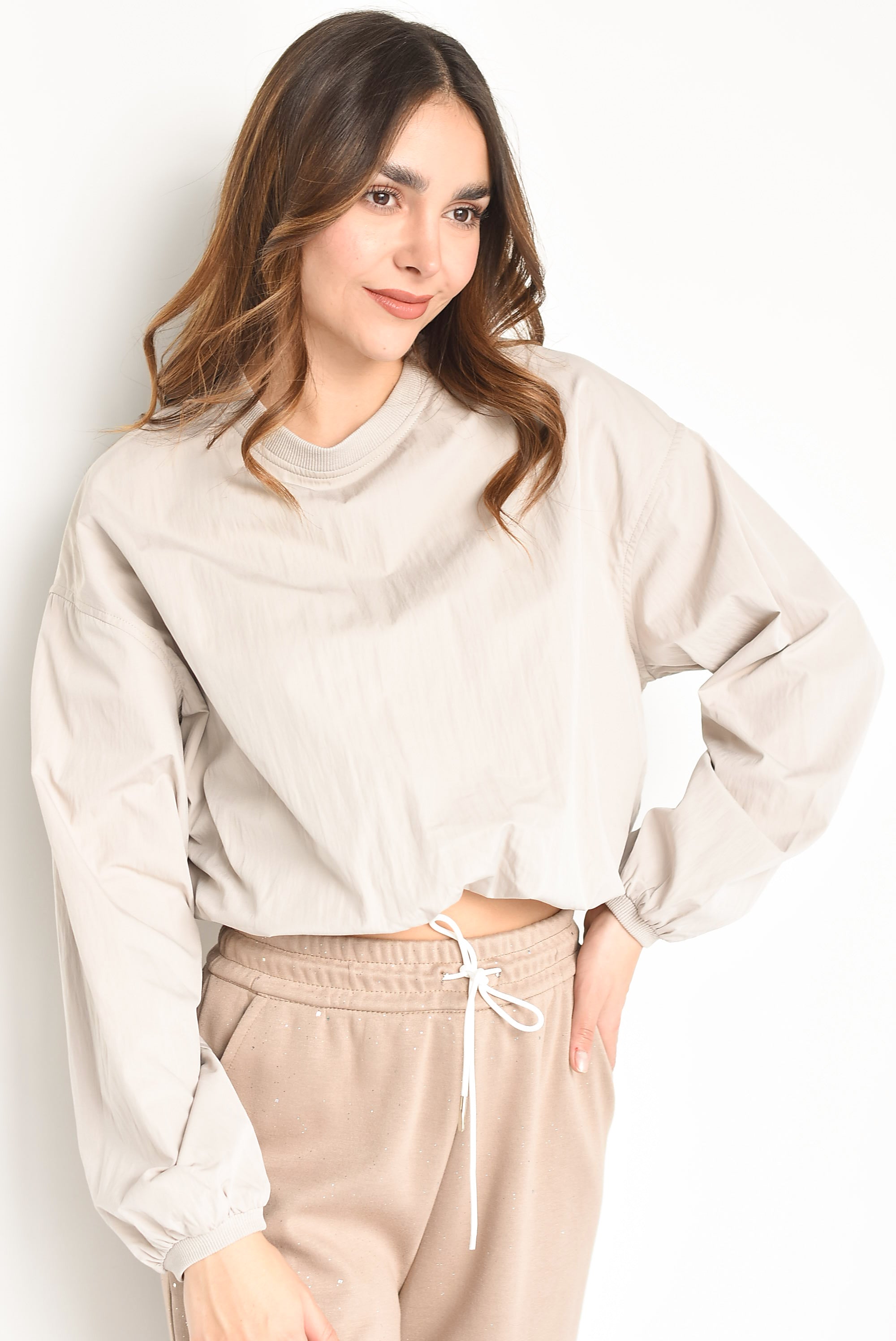 Blusa parachute cierre Greige