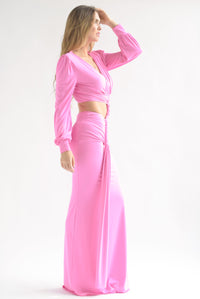 Fashion Styled Vestido largo nudo cut-outs Rosa Chicle
