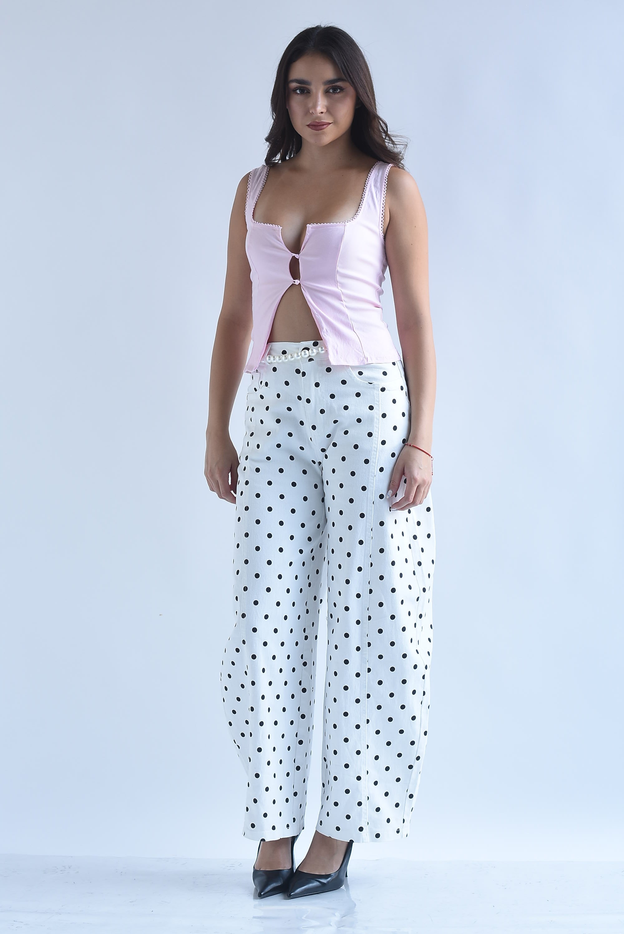 Jeans barrel polka dots jareta perlas