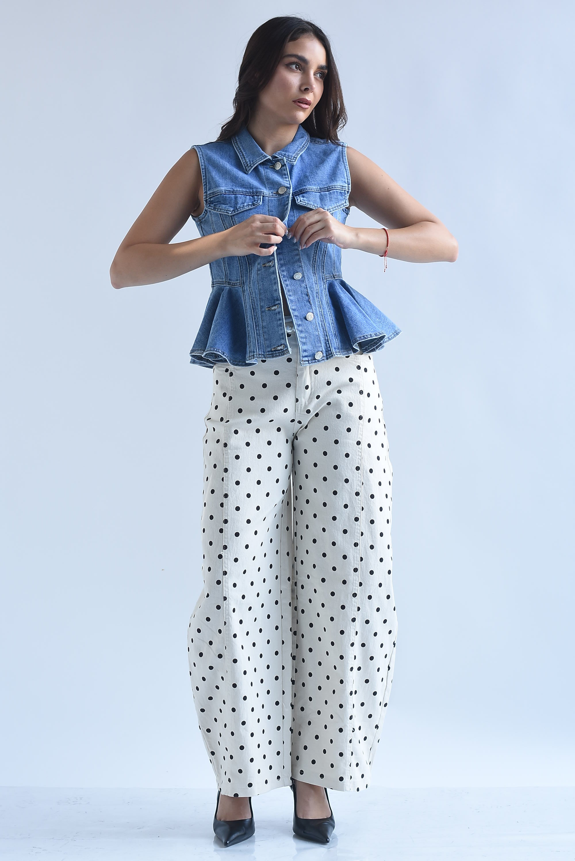 Jeans barrel polka dots jareta perlas