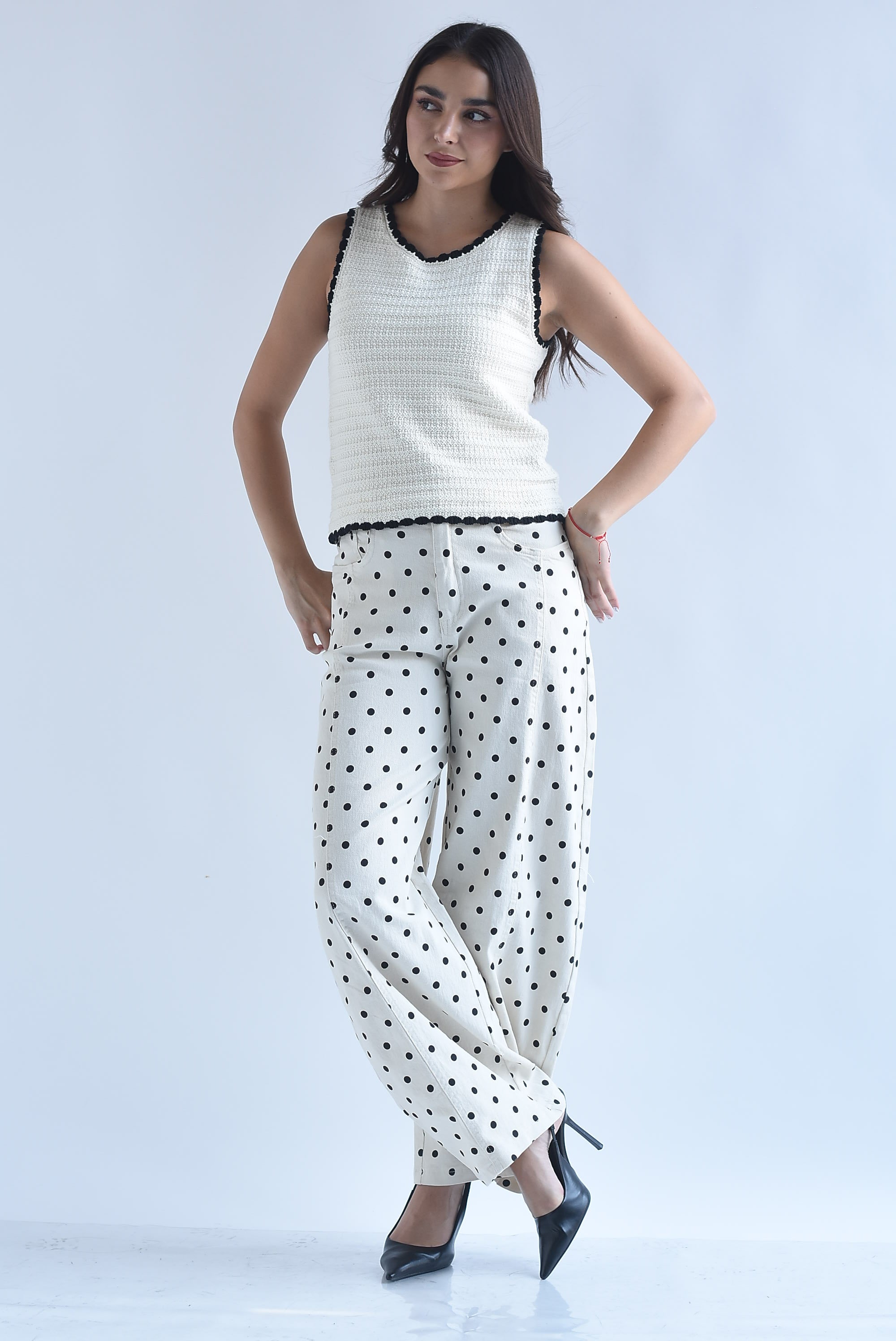 Jeans barrel polka dots jareta perlas