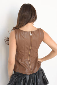 Fashion Styled Blusa peplum costuras vinipiel Espresso