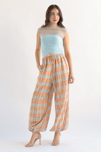 Fashion Styled Pantalón globo cuadros Naranja & Azul