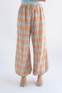 Fashion Styled Pantalón globo cuadros Naranja & Azul