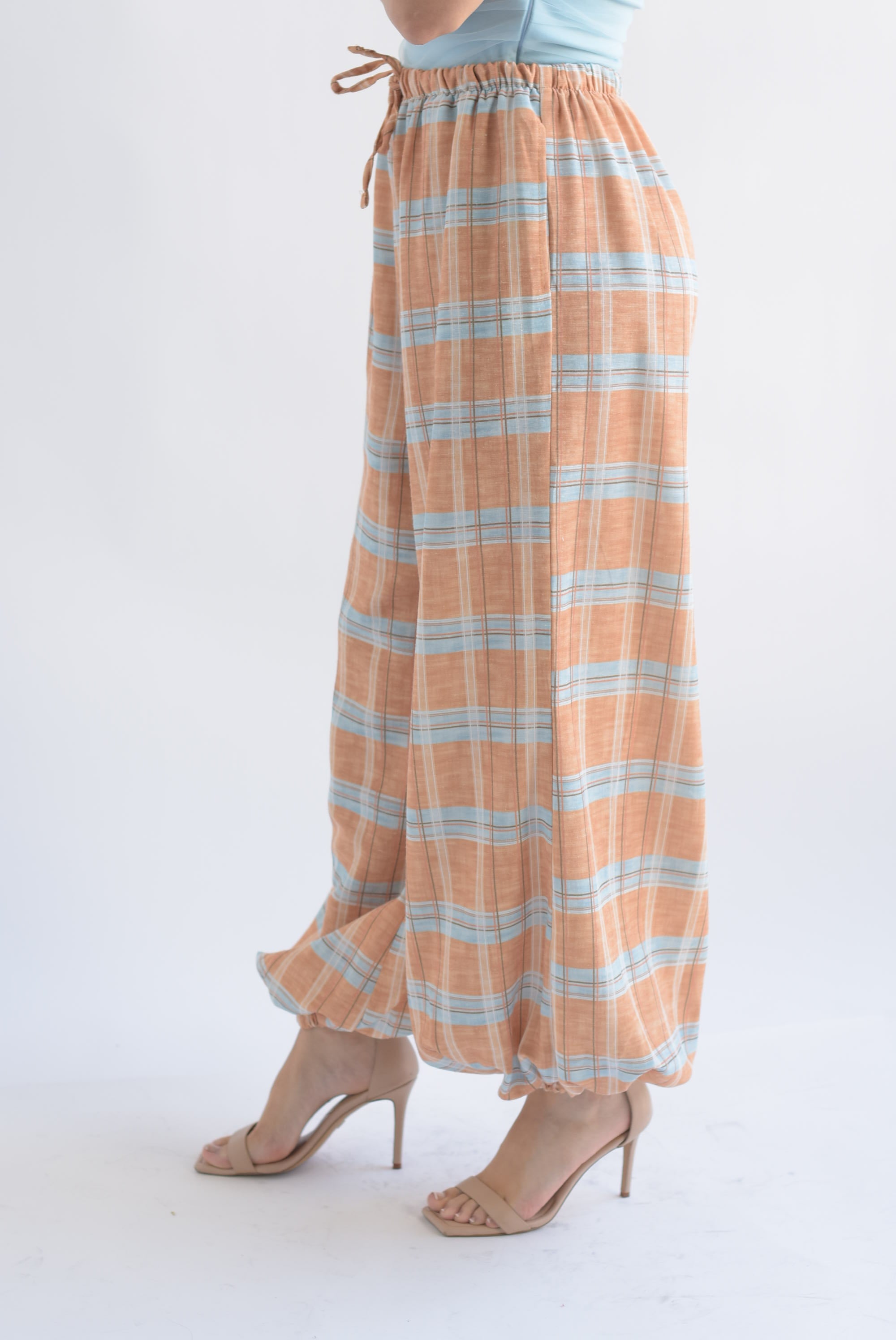 Pantalón globo cuadros Naranja & Azul