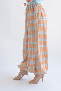 Fashion Styled Pantalón globo cuadros Naranja & Azul