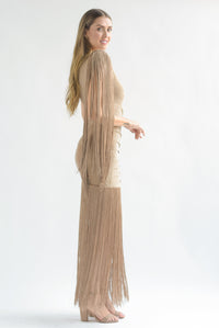 Fashion Styled Vestido asimétrico flecos glitter Dorado