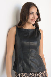 Fashion Styled Blusa peplum costuras vinipiel Negro