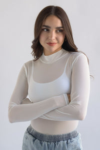 Fashion Styled Body mesh manga larga Blanco