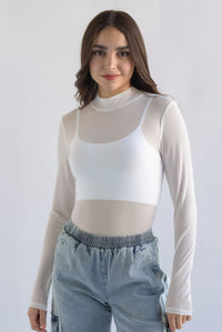 Fashion Styled Body mesh manga larga Blanco