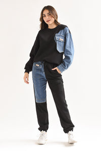 Fashion Styled Set Jogger y Sudadera Denim Negro