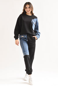 Fashion Styled Set Jogger y Sudadera Denim Negro