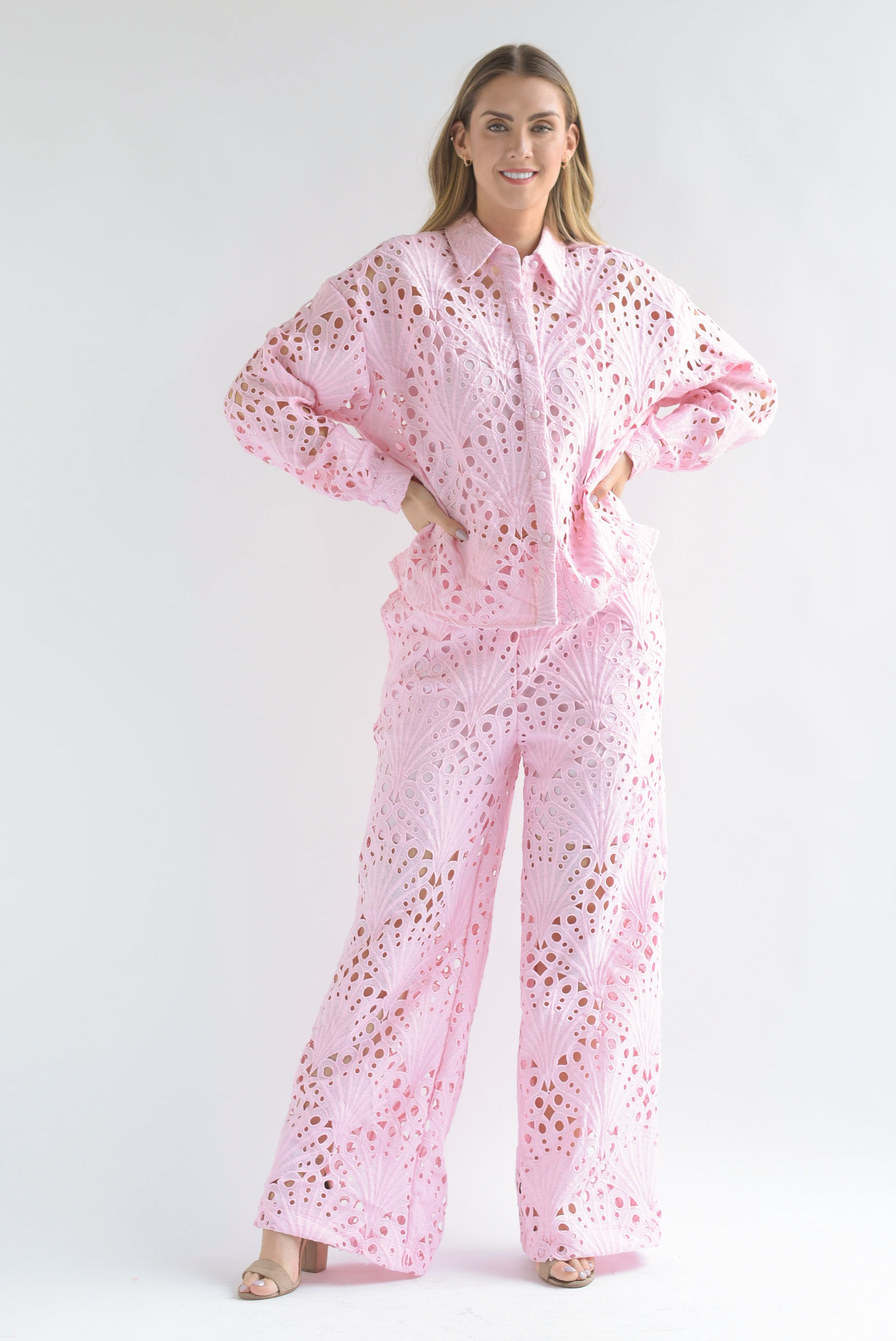 Set Pantalón y Blusa guipur Rosa