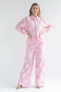Fashion Styled Set Pantalón y Blusa guipur Rosa