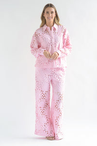 Fashion Styled Set Pantalón y Blusa guipur Rosa