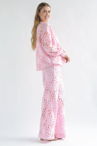 Fashion Styled Set Pantalón y Blusa guipur Rosa