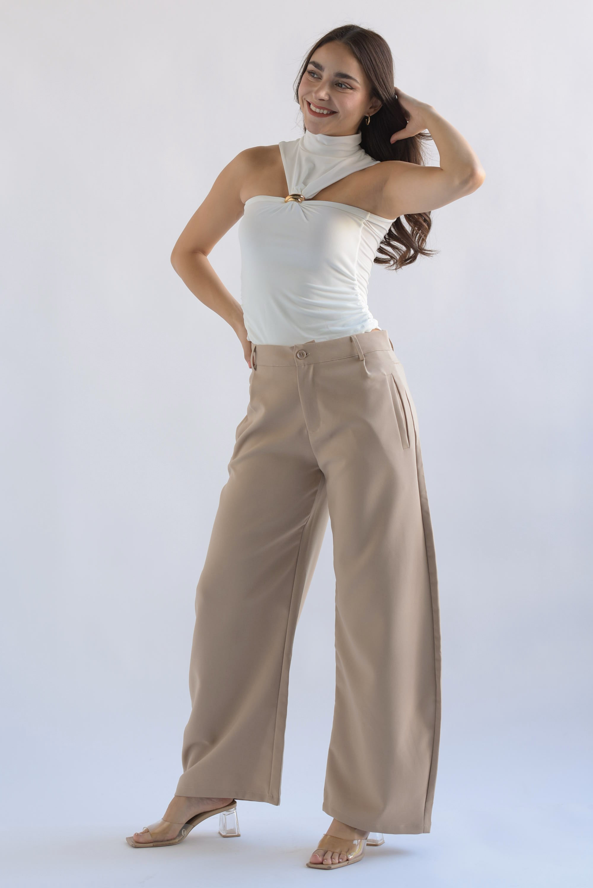 Pantalón de vestir barrel Beige