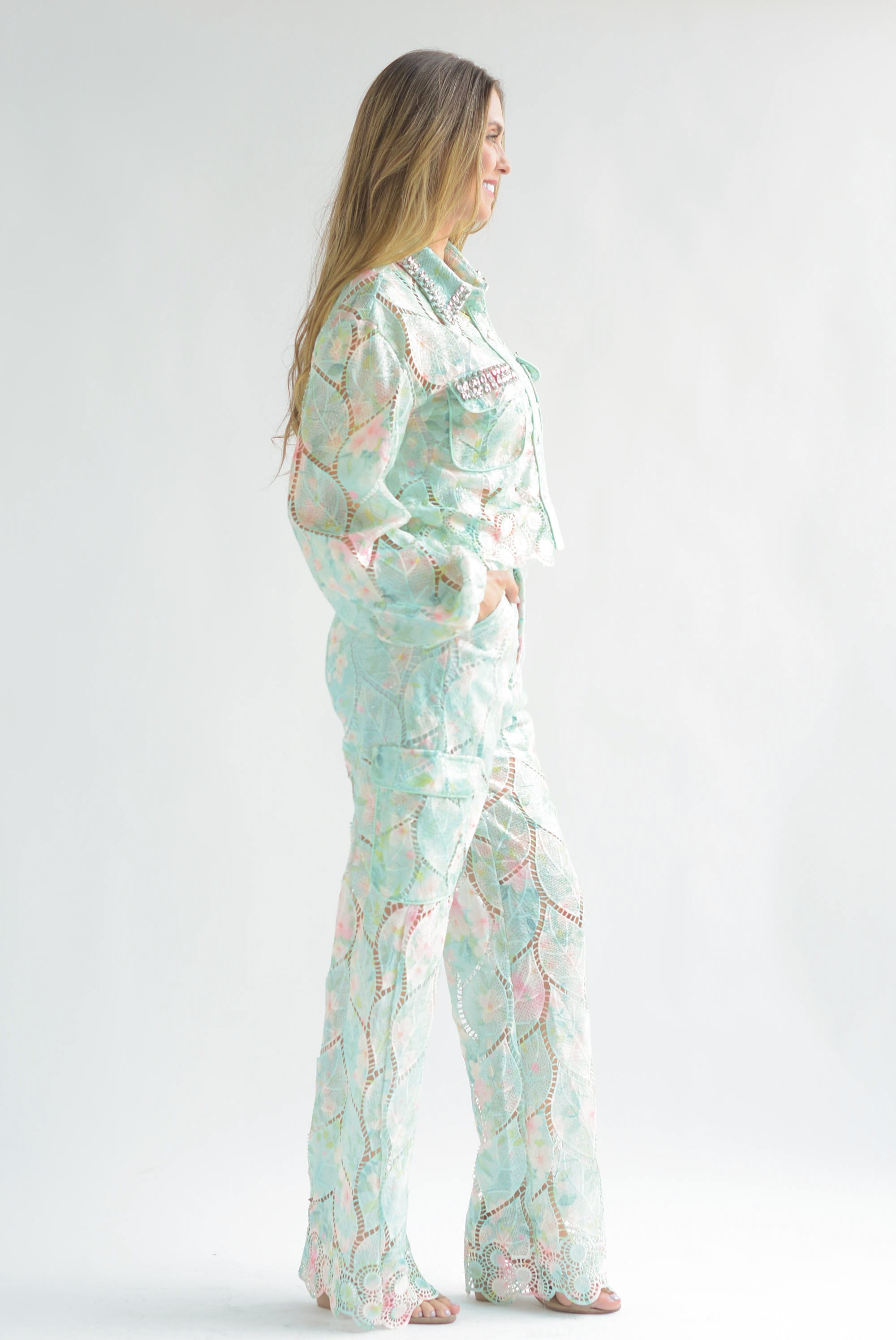 Set Pantalón y Blusa joya guipur Pastel