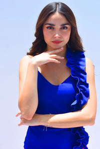 Fashion Styled Blusa un tirante olán Azul Rey