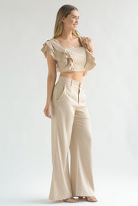 Fashion Styled Set Pantalón y Blusa tirante olanes Kaki