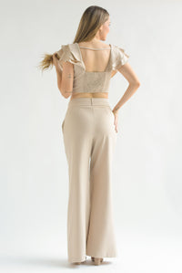 Fashion Styled Set Pantalón y Blusa tirante olanes Kaki