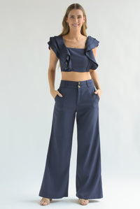 Fashion Styled Set Pantalón y Blusa tirante olanes Azul Marino