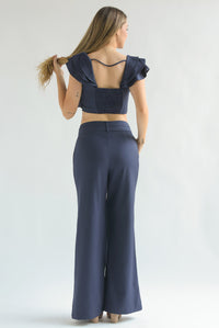 Fashion Styled Set Pantalón y Blusa tirante olanes Azul Marino