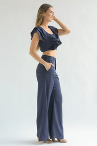 Fashion Styled Set Pantalón y Blusa tirante olanes Azul Marino