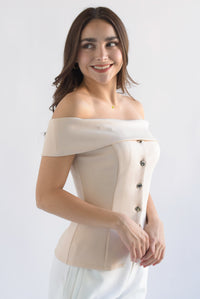 Fashion Styled Blusa peplum off-shoulders Beige