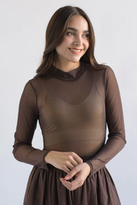 Fashion Styled Body mesh manga larga Espresso