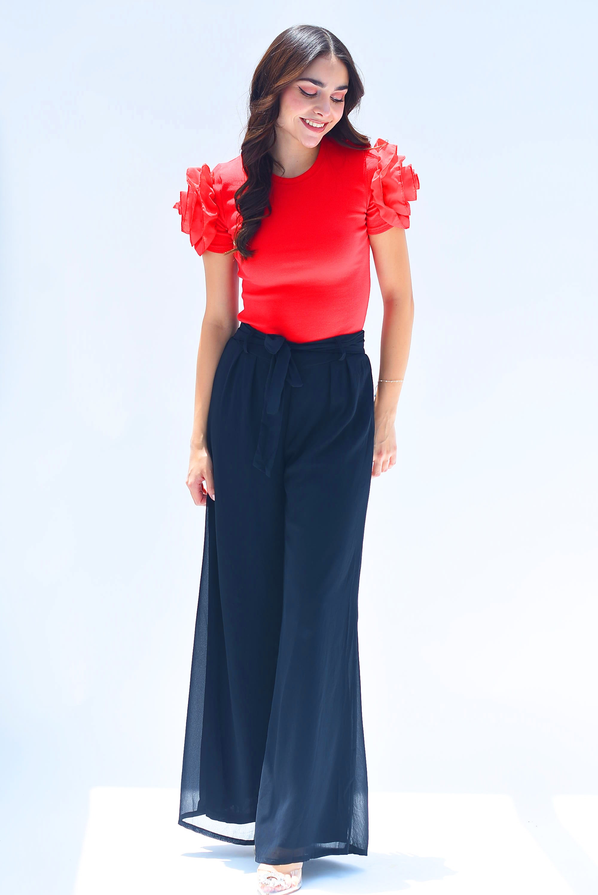 Pantalón de pierna ancha gasa Negro