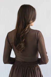 Fashion Styled Body mesh manga larga Espresso