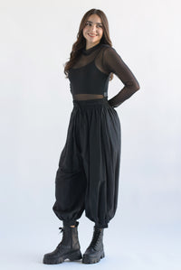 Fashion Styled Pantalón globo cintura elástica Negro