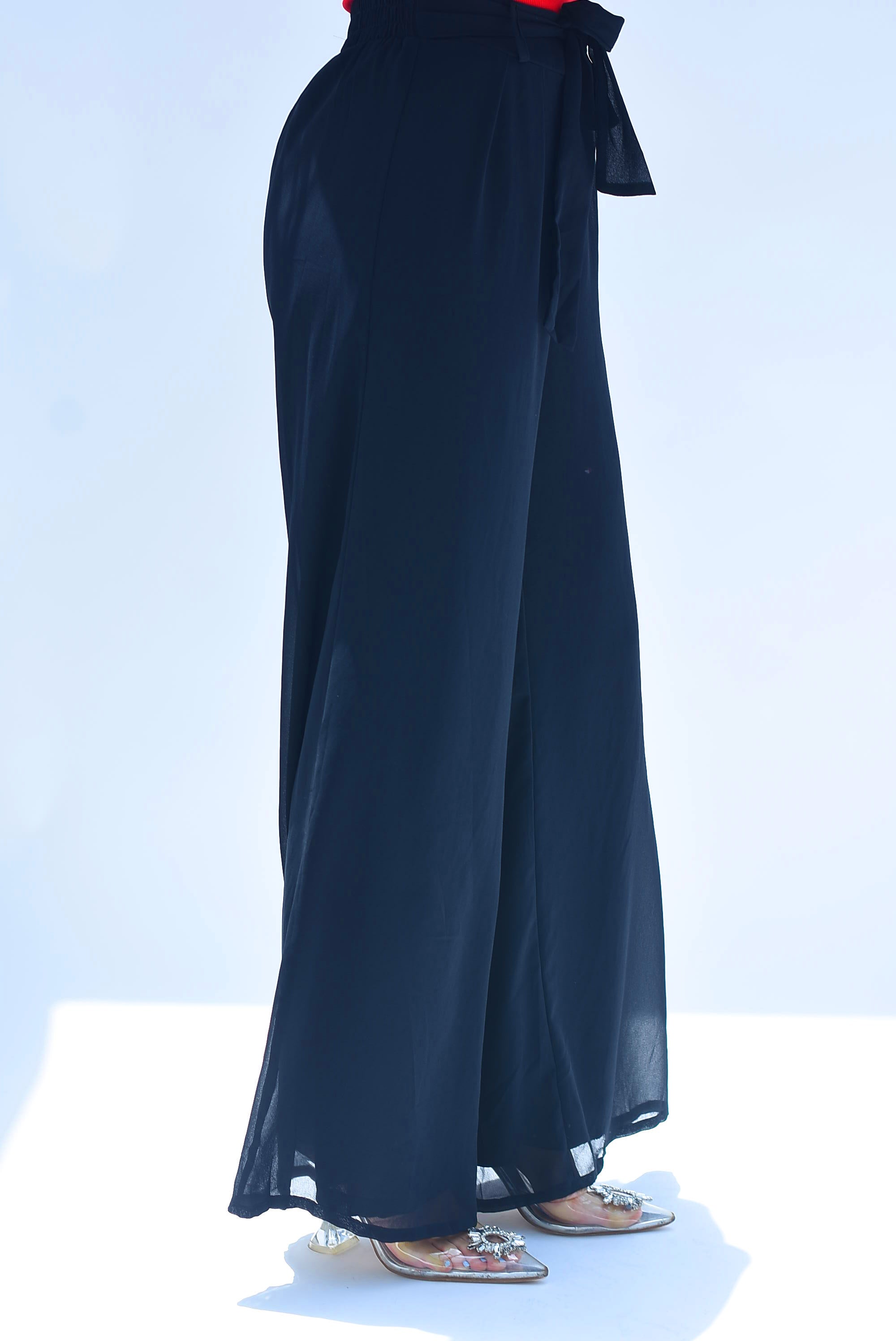 Pantalón de pierna ancha gasa Negro