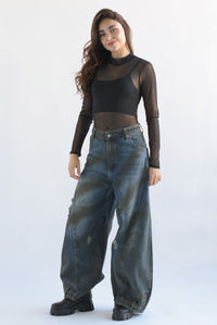 Fashion Styled Jeans barrel wide rasgado dirty look