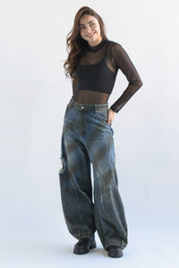 Fashion Styled Jeans barrel wide rasgado dirty look