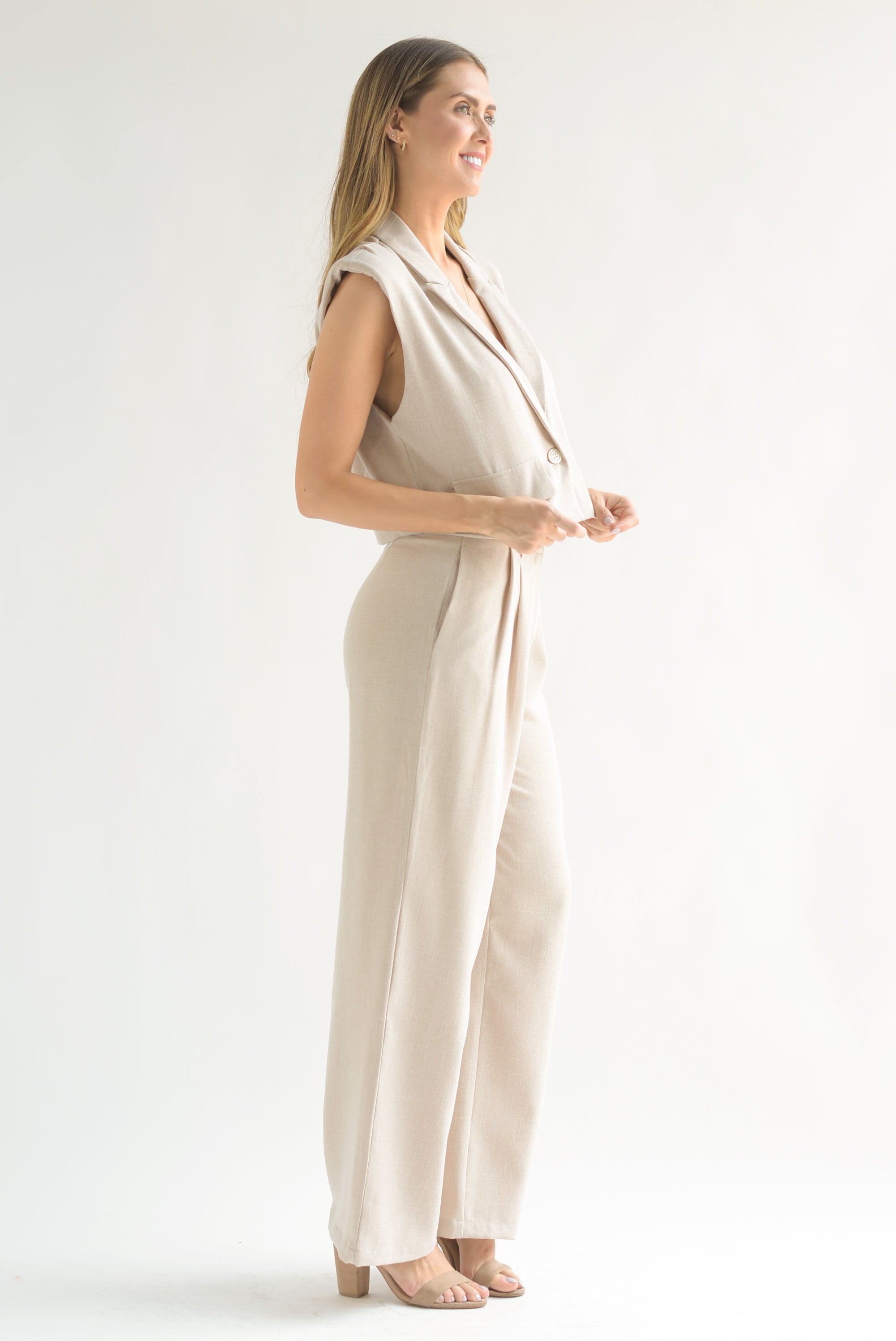 Set Pantalón y Chaleco crop Crudo