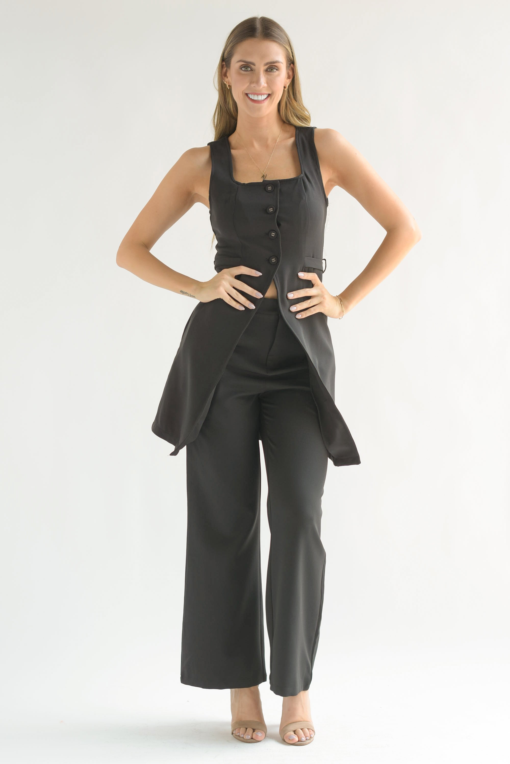 Set Pantalón y Chaleco largo Negro