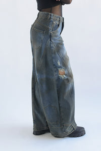 Fashion Styled Jeans barrel wide rasgado dirty look