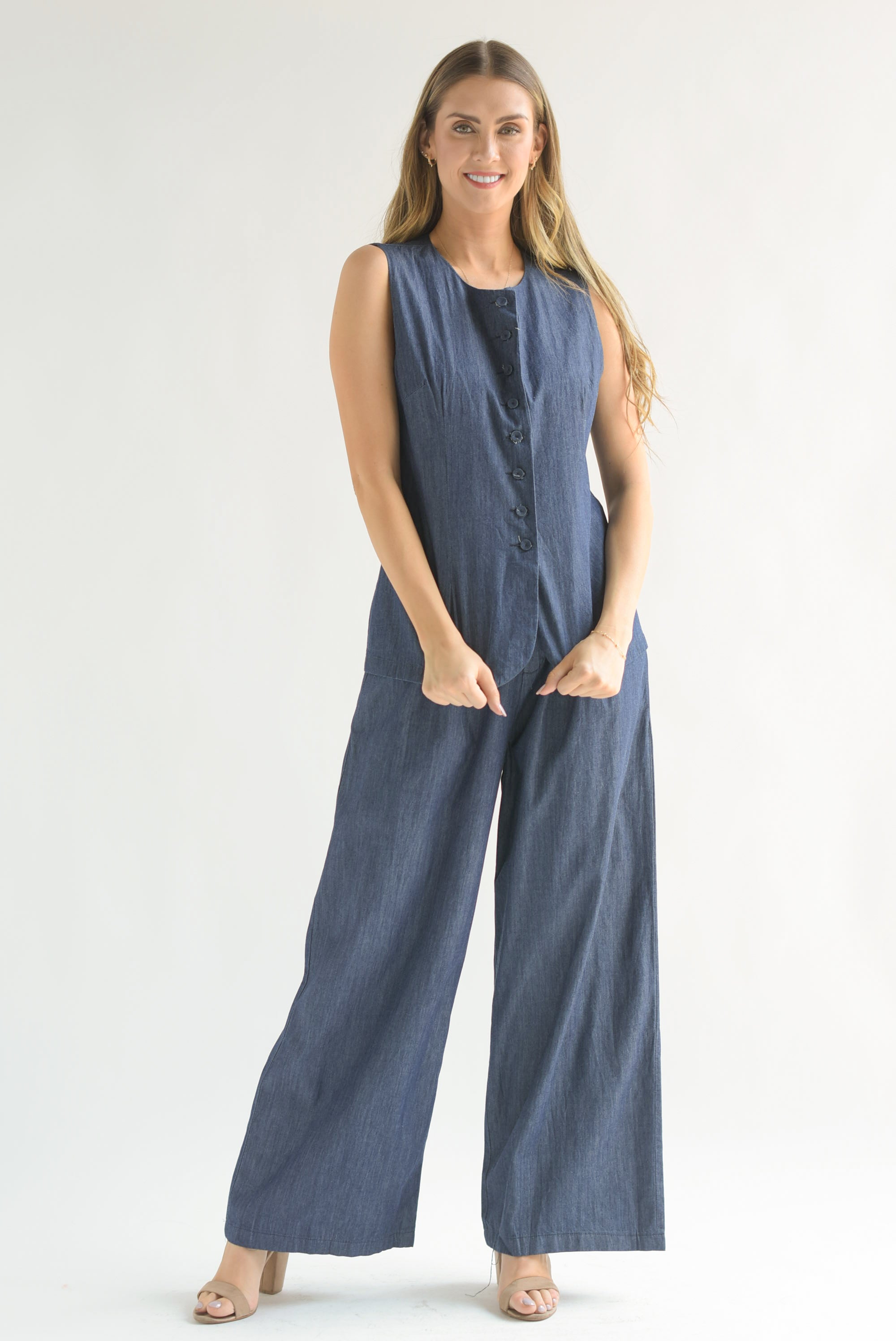 Set Pantalón super wide y Chaleco largo Denim Dark