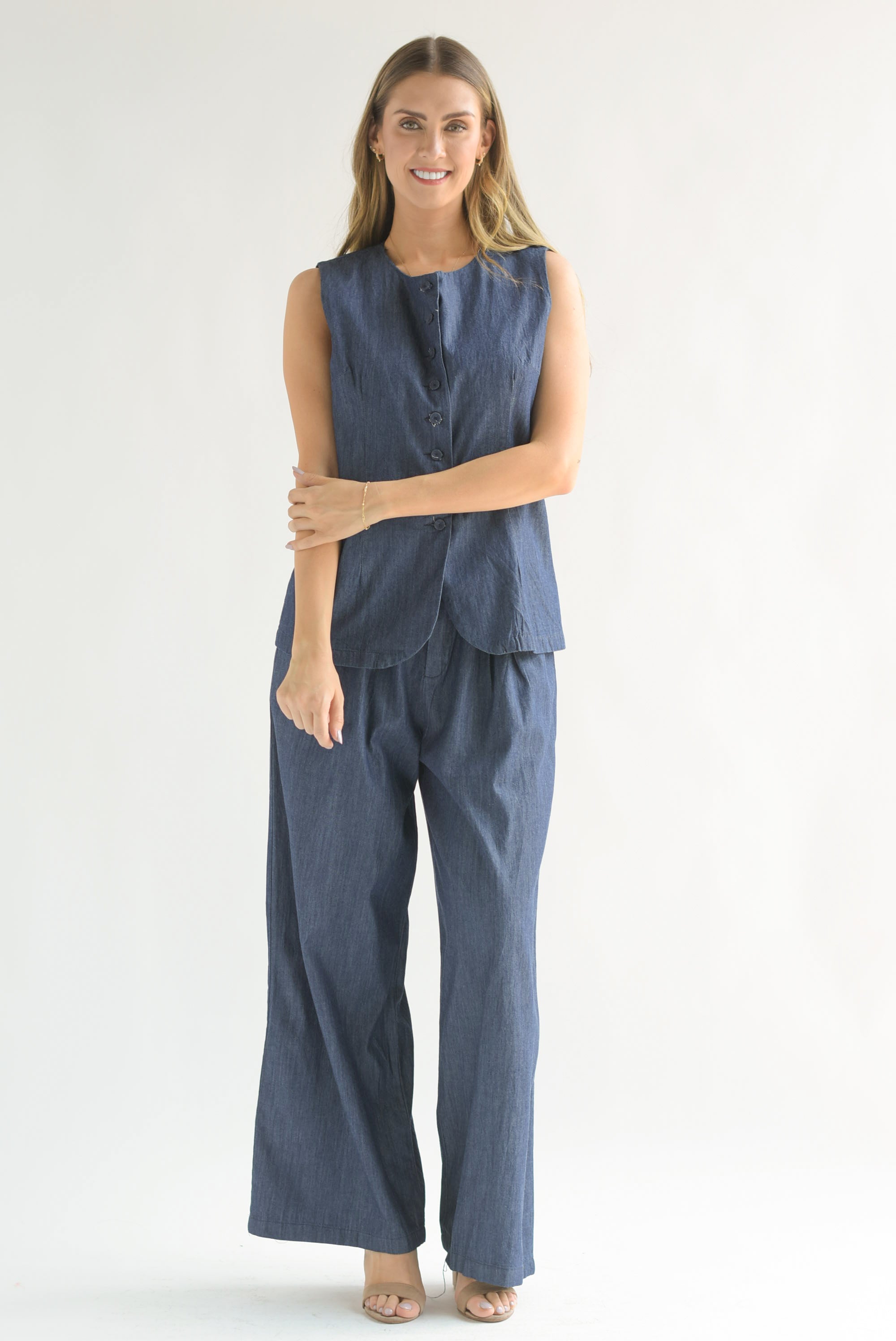 Set Pantalón super wide y Chaleco largo Denim Dark