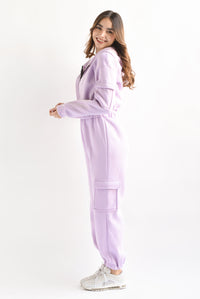 Fashion Styled Jumpsuit Hoodie cargo Lila
