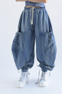 Fashion Styled Pantalón globo jaretas Denim