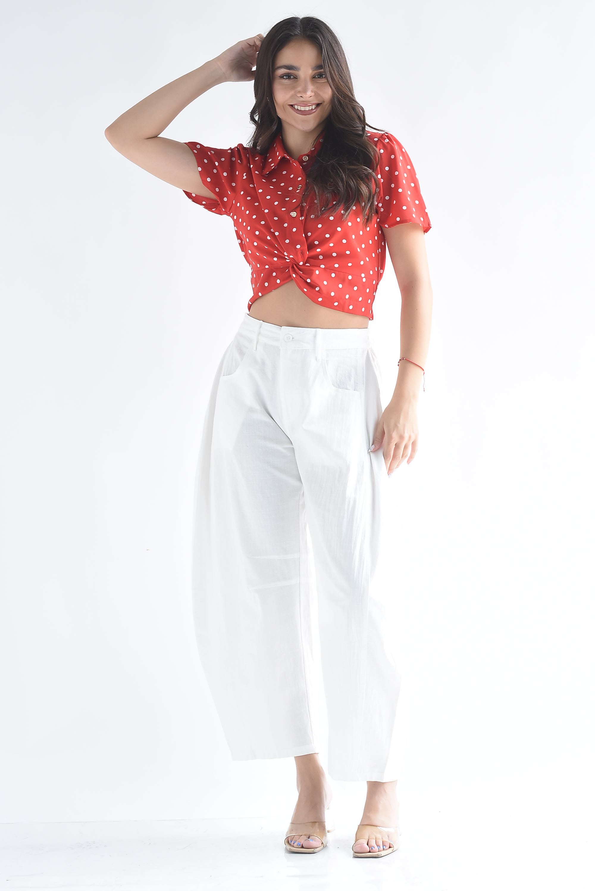 Blusa crop nudo polka dots