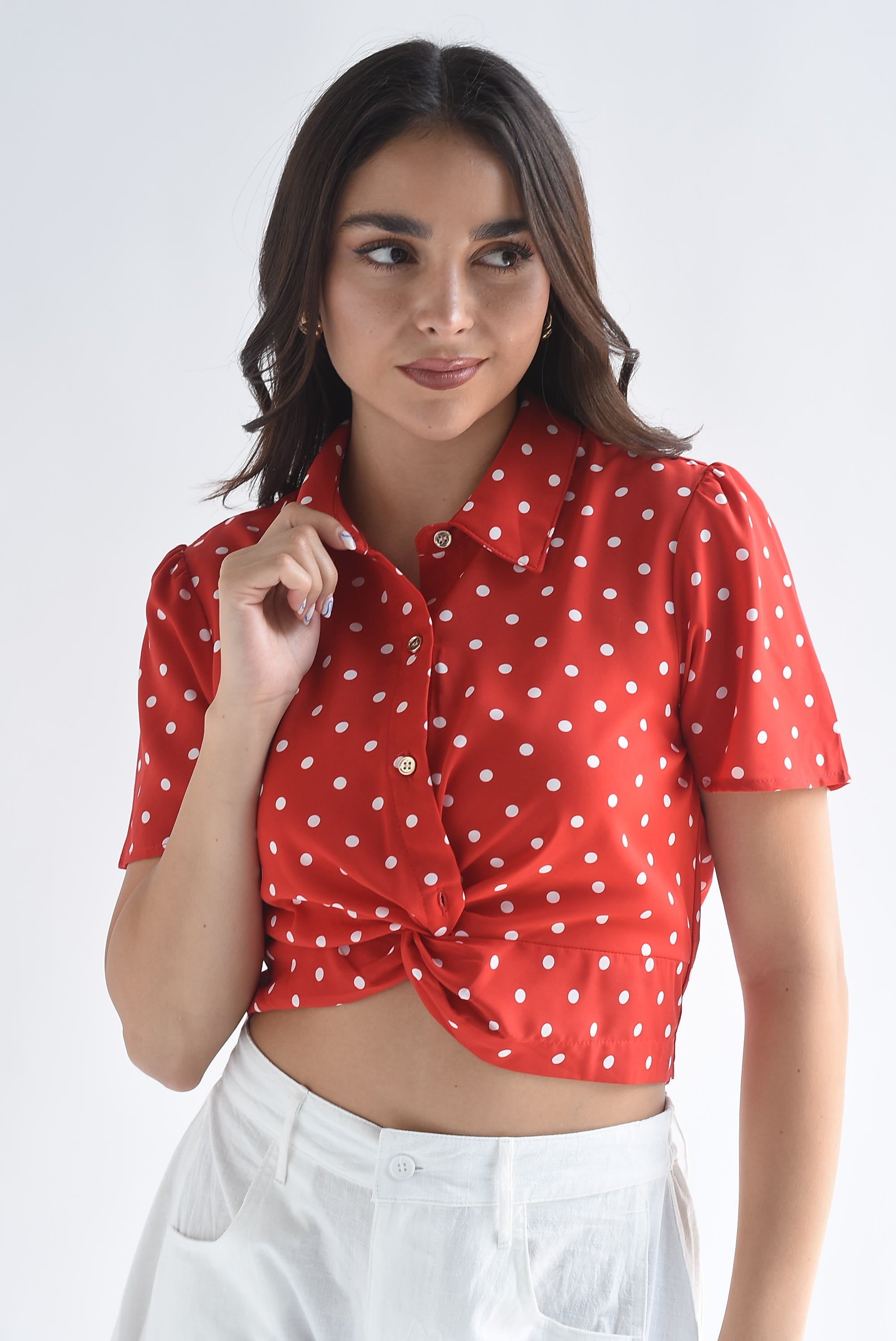 Blusa crop nudo polka dots