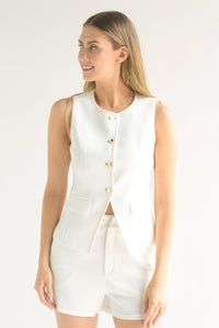 Fashion Styled Set Short y Chaleco costuras Blanco