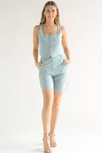 Fashion Styled Set Short largo y Chaleco cuello cuadrado Azul