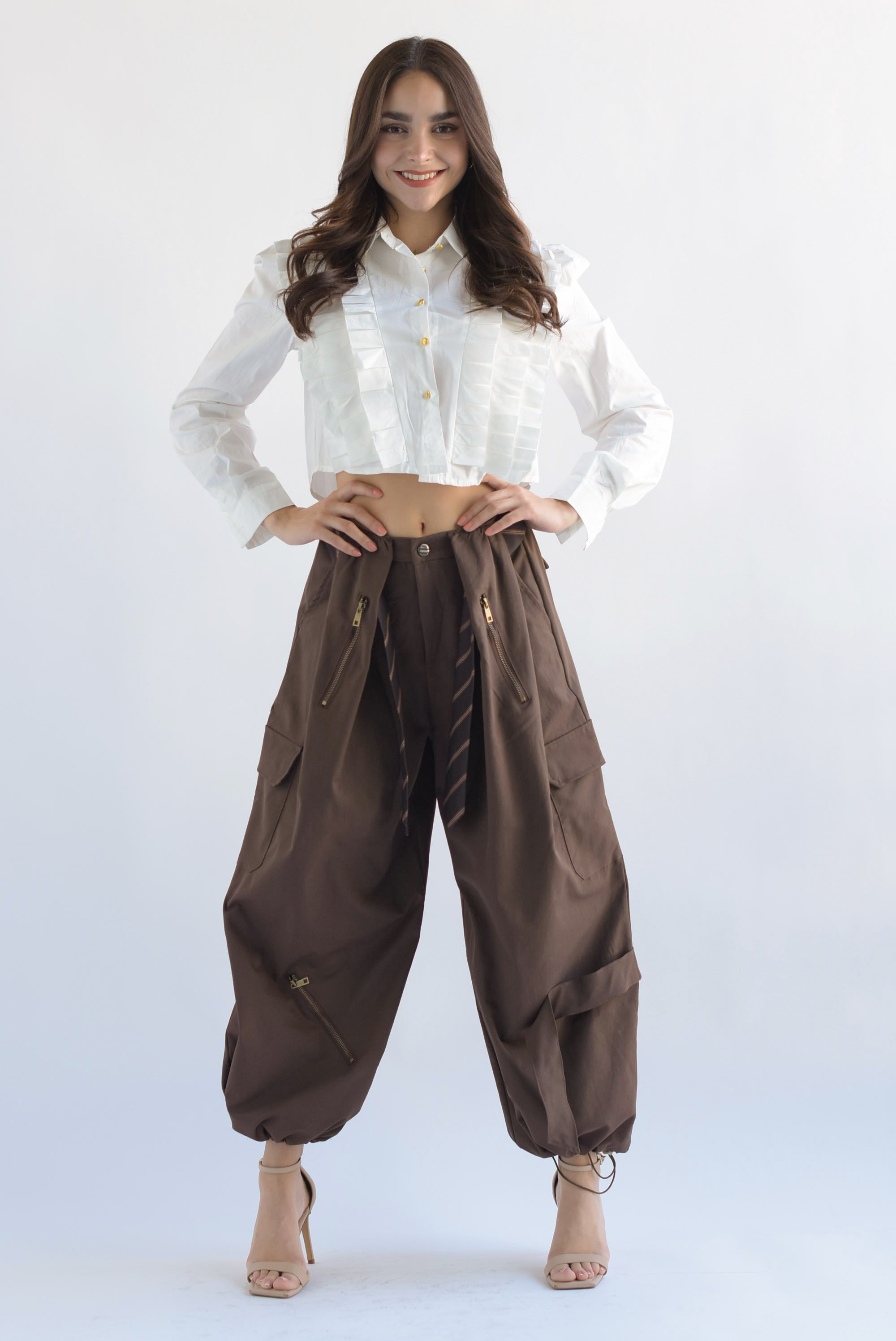 Pantalón pinzas wide corbata Espresso
