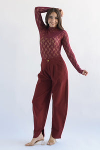 Fashion Styled Pantalón globo pinzas Denim Vino