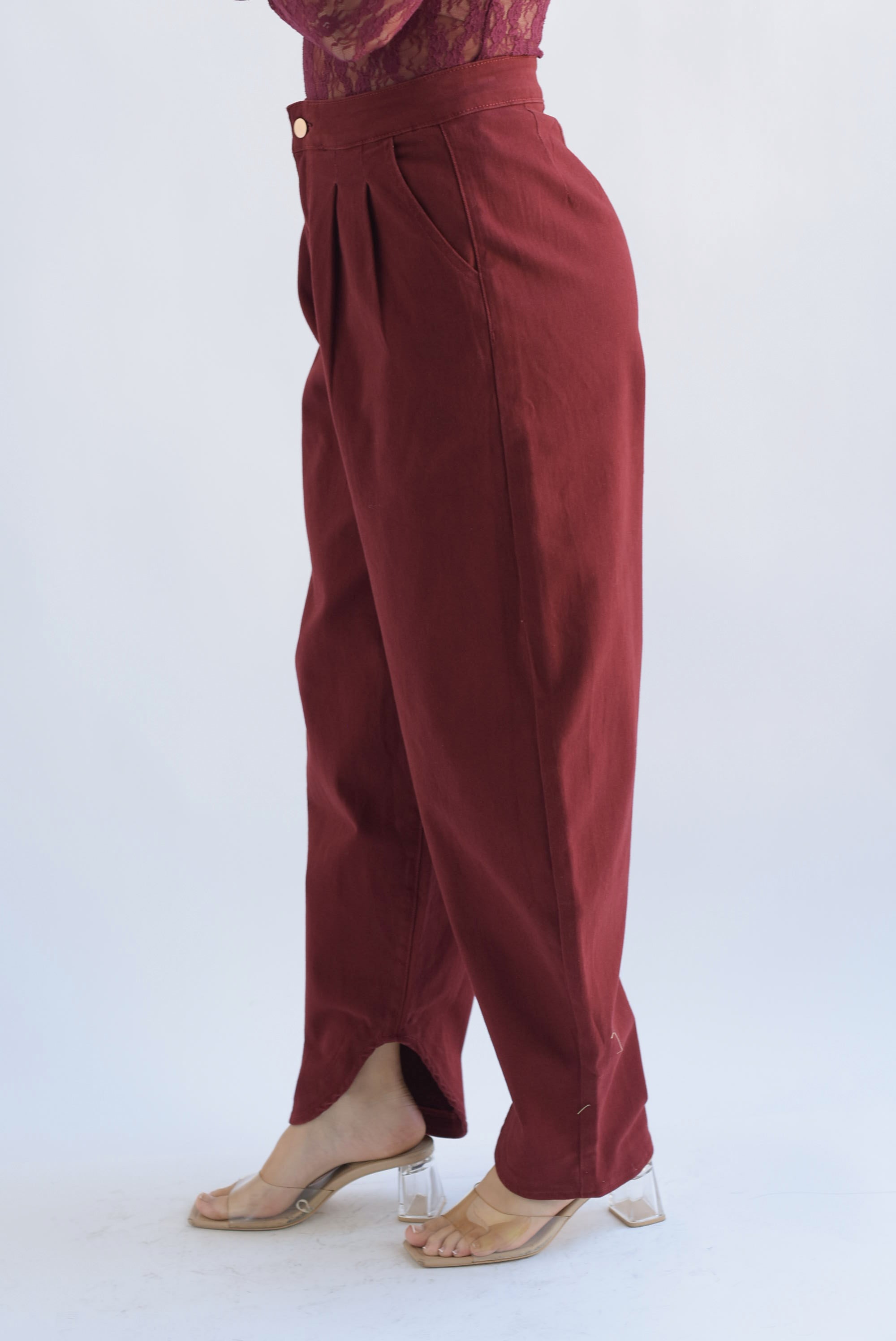 Pantalón globo pinzas Denim Vino